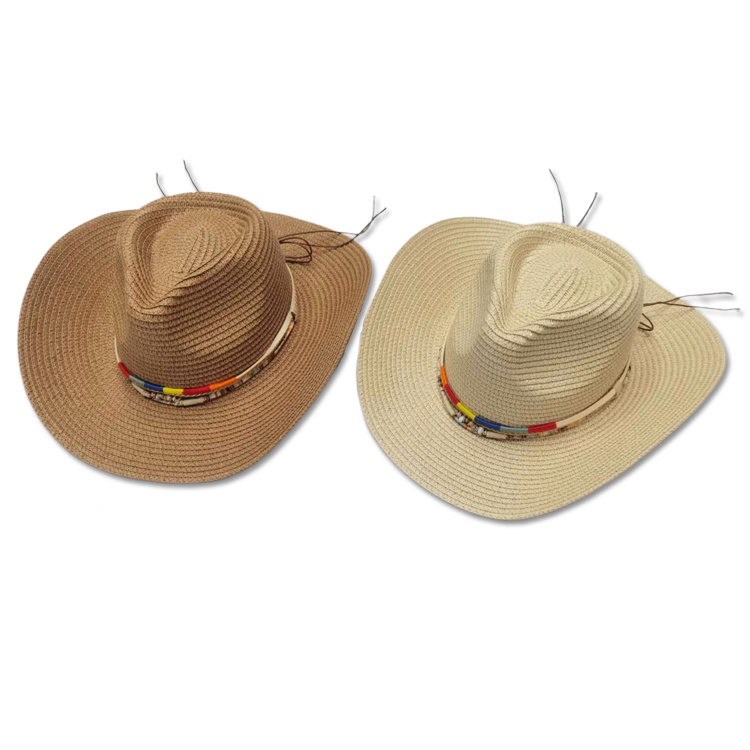 Wholesale Custom Logo Printed Summer Retro Vintage Unisex Women Mens Cowboy Straw Hat