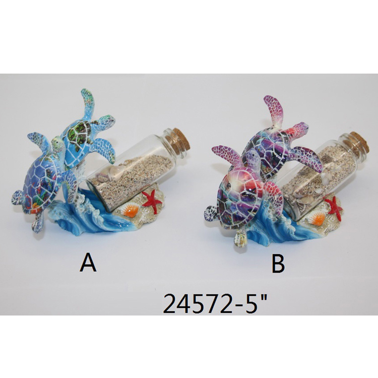 Factory Custom Ocean Island Beach Theme Resin Turtle Sand Bottle for Souvenir