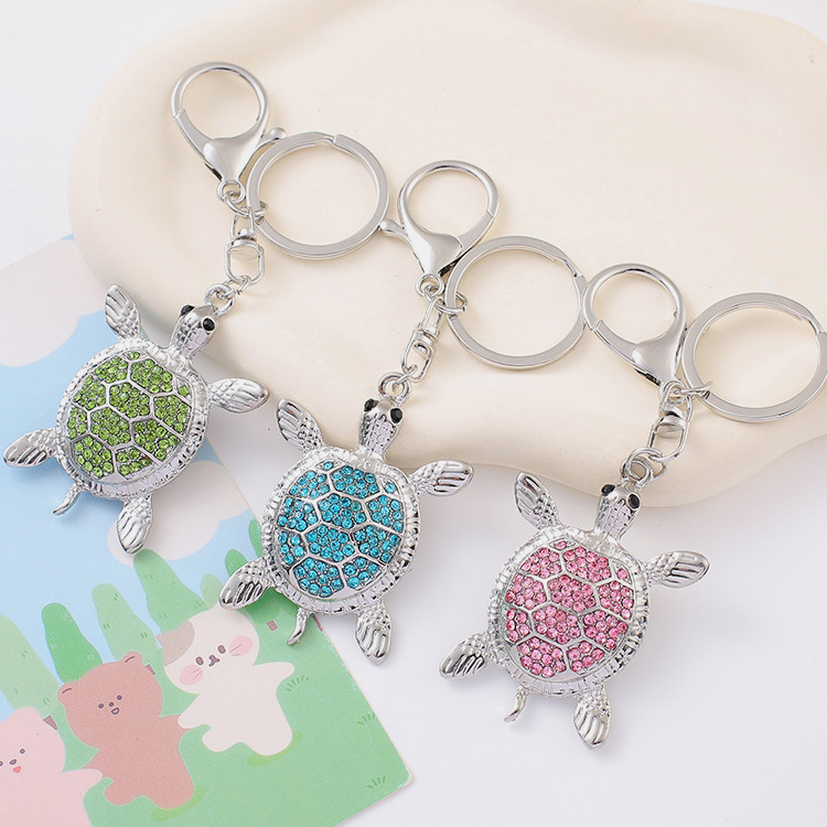 Wholesale Metal Ocean Series Beach Souvenir Rhinestone Turtle Keychain Turtle Key Chain