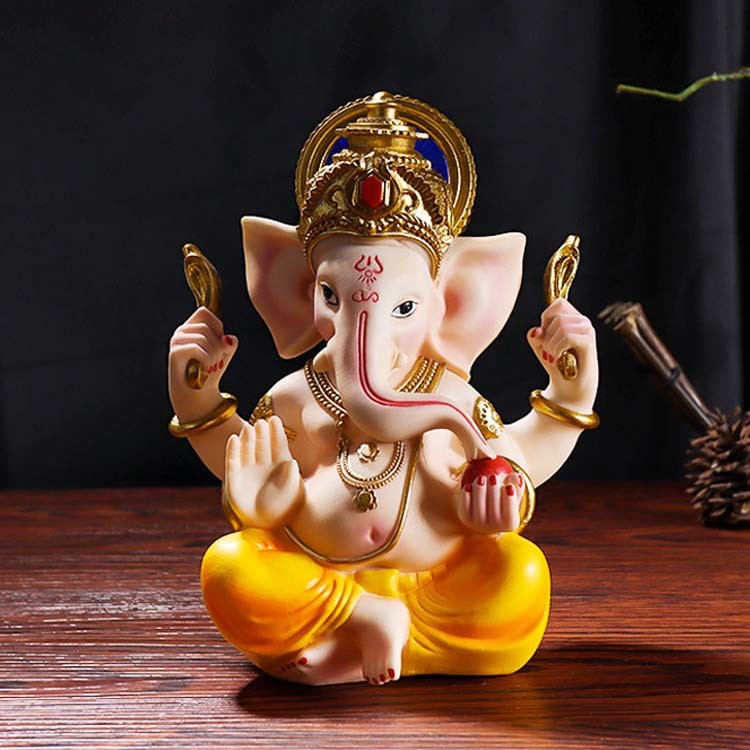 Hindu God Hand Printed Resin Gold Ganesha Statue Home Decoration