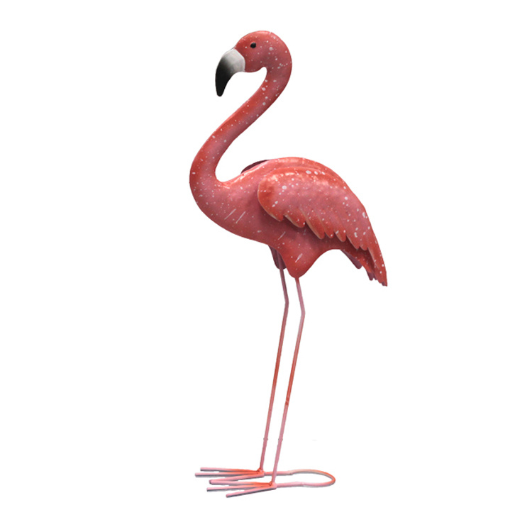 Garden Standing Pink Flamingo Ornaments Statue Tall Yard Art Decor Metal Bird Sculpture