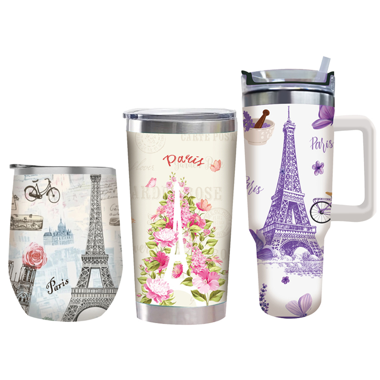 Customized Personalized Printed Souvenir Paris Mug Insulated Tumbler 500ML Stainless Steel France Paris Water Bottle