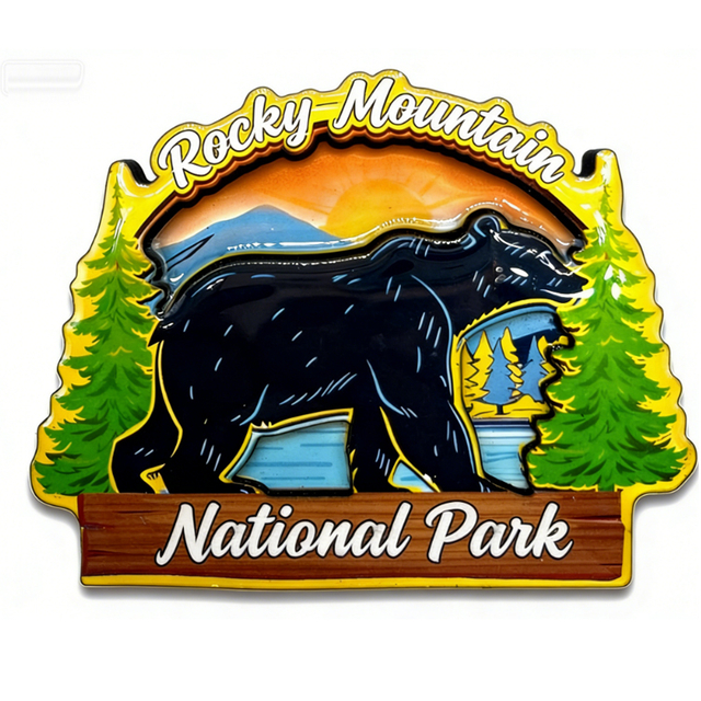 Customized MDF Wood Black Bear Fridge Magnet Rocky Mountain National Park Souvenir Fridge Magnet