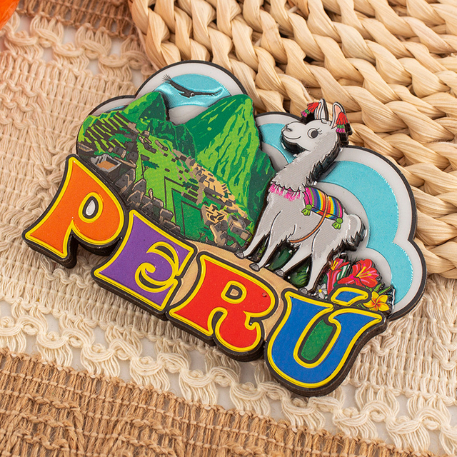 Factory Custom Logo Epoxy MDF Wood Lima Cusco Souvenir Magnet Alpaca Peru Souvenir Fridge Magnet