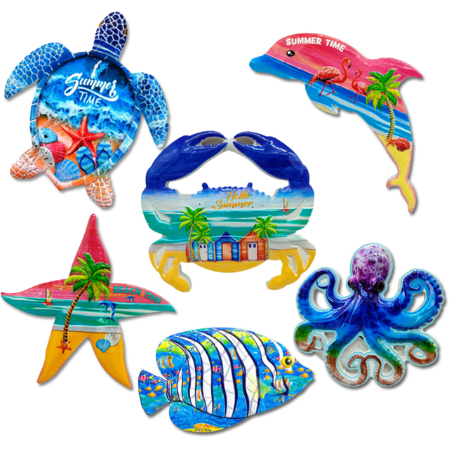 Factory Custom logo Resin Printing Magnet Sea Life Ocean Beach Souvenir Crab Fridge Magnet