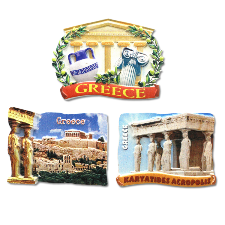 Custom Logo Design Printed Polyresin Greece Athens Souvenir Fridge Magnet