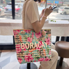 Factory Fashion Digital Printing Seaside Summer Beach Souvenir Women Large Canvas Custom Logo Beach Tote Bag