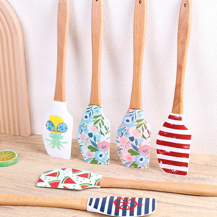 Customized Printed Silicon Spatula Kitchen Decor Portugal Gift Silicone Spatula with Wooden Handle