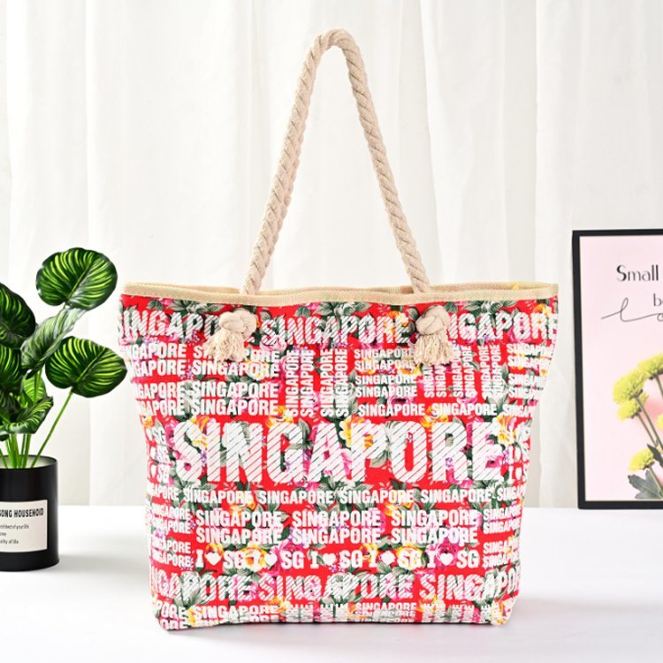 Customized Logo Printing Canvas Handbag Women Summer Letter Foam Beach Bag