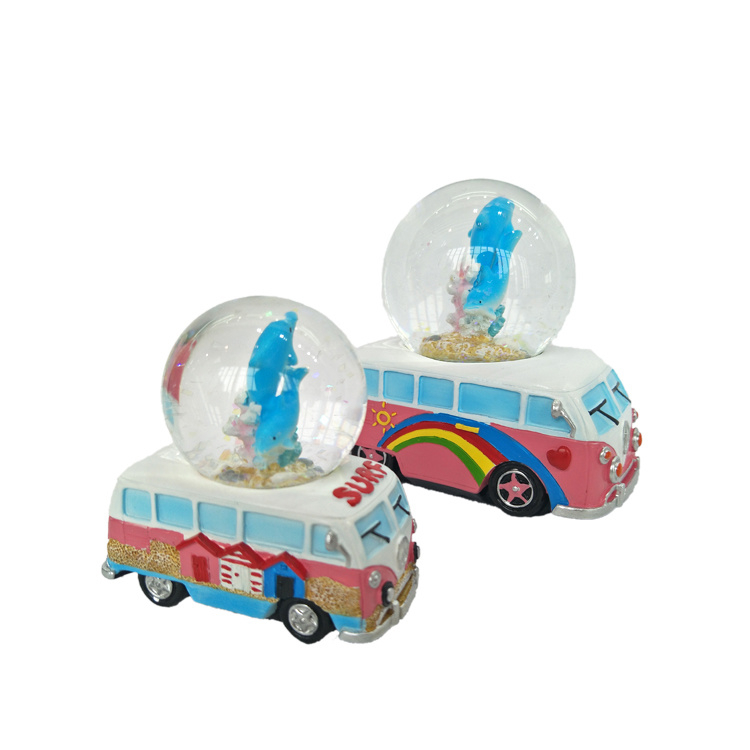 Custom Shape Tourist Beach Souvenir Resin Tour Bus Snow Globe