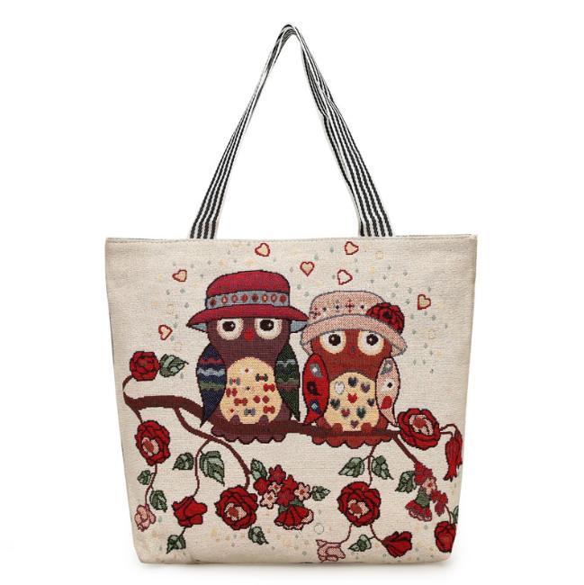 Wholesale Fair Lovely Canvas Owl Tote Bag Personalized Handbags Tourist Beach Bag