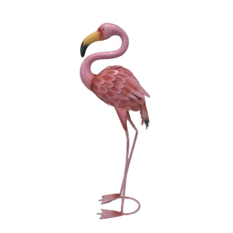 Outdoor Garden Decoration Metal Animal Stake Pink Art Flamingo Yard Ornament