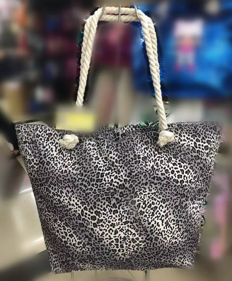 Wholesale Large Canvas Women Beach Bag Leopard Print Tote Bag