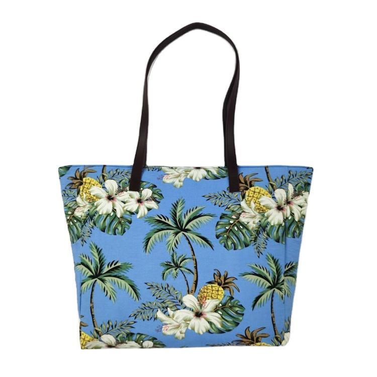 Customized Print Leisure Tropical Hawaii Travel Coconut Palm Tree Canvas Tote Beach Bag