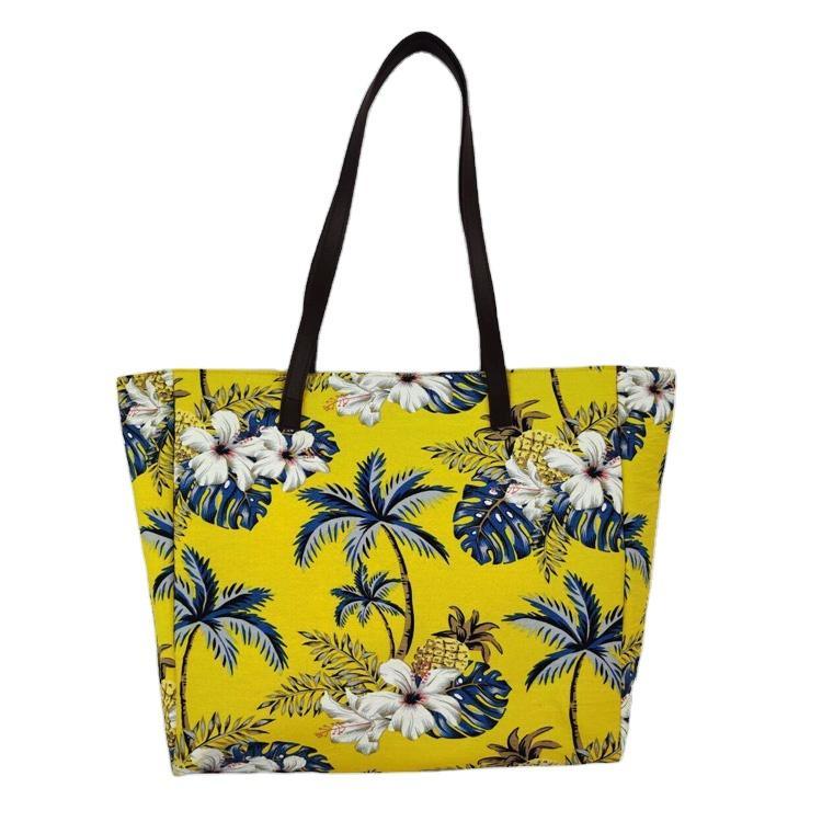 Customized Print Leisure Tropical Hawaii Travel Coconut Palm Tree Canvas Tote Beach Bag