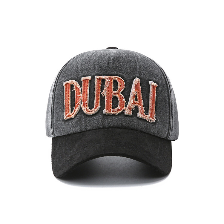 Men and Women Color Match Sun Visor Dubai Letter Washed Denim Baseball Cap