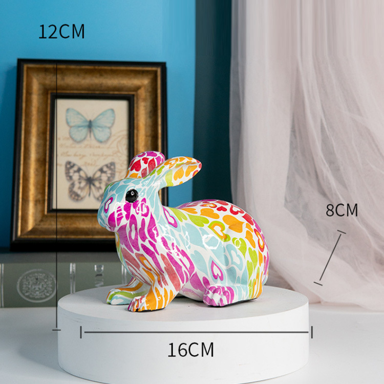 Modern Cute Resin Crafts Home Living Room Desktop Decorations Resin Rabbit Statue Colorful Rabbit Figurine