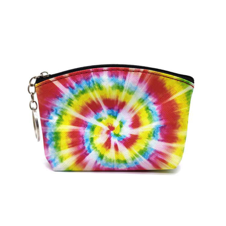 Custom Printed Tie Dye Leather Coin Bag Wallet Pouch Purse Keychain