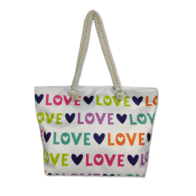 Wholesale Custom Cotton Canvas Cute Love Heart Patterned Beach Tote Bag for Girl