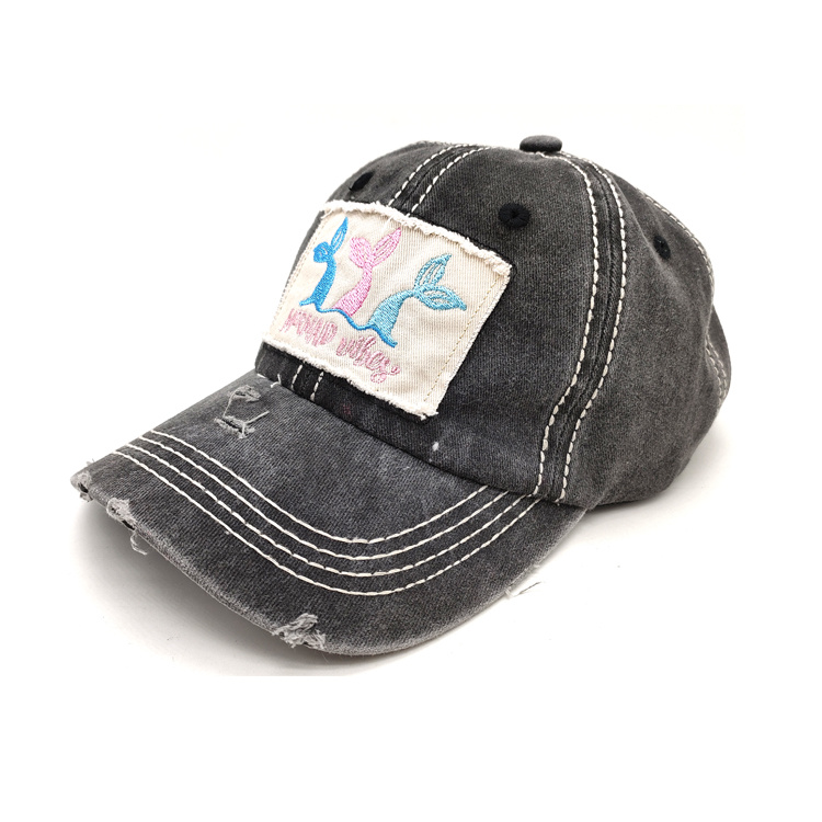 Custom Logo Washed Distressed Patch Embroidered Baseball Cap