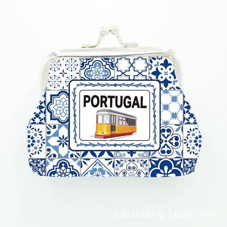 Custom Print PU Leather Coin Wallet Portugal Souvenir Coin Purse