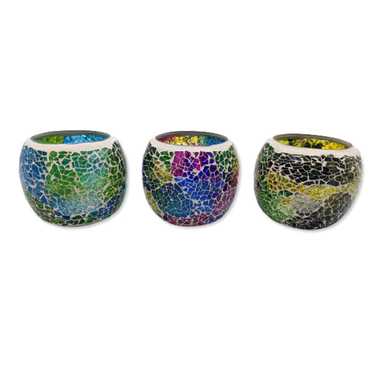 Wholesale Luxury Home Decor Candle Jars Round Shape Glass Mosaic Candle Holder