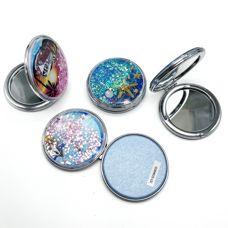 Custom Design Tourist Souvenir Portable Folding Mini Quicksand Pocket Compact Mirror