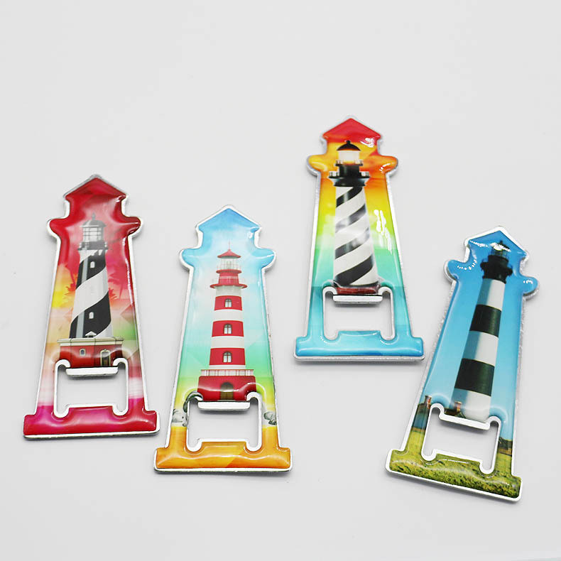 Custom Printing Epoxy Metal Souvenir Lighthouse Bottle Opener with Magnet