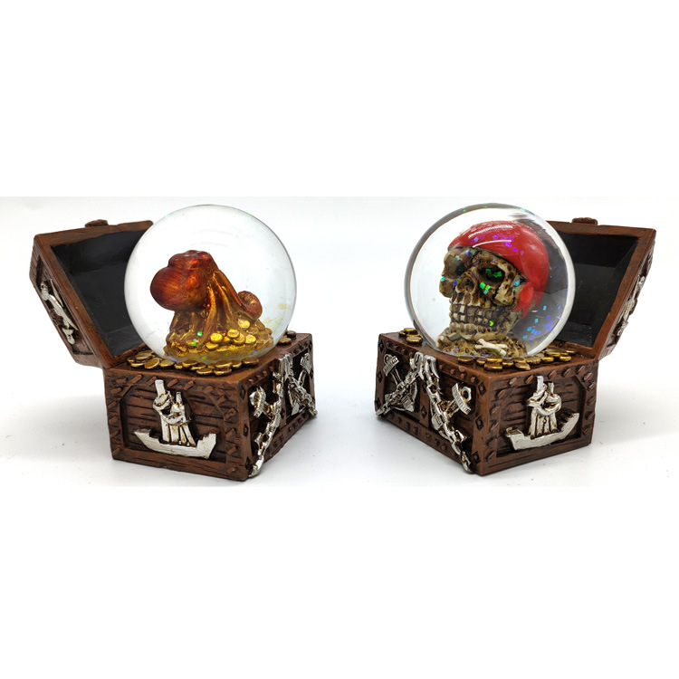 Wholesale Resin Skull Money Box Souvenir Pirate Treasure Chest Snow Globe