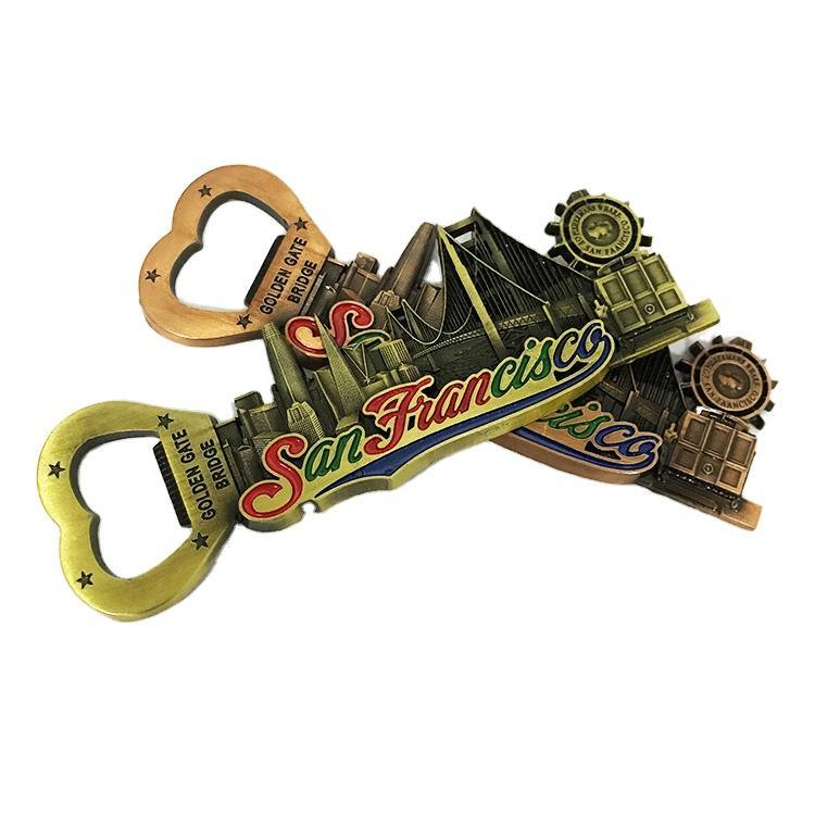 Custom Logo Metal Alloy USA Tourist Souvenir San Francisco Souvenirs Fridge Magnet Bottle Opener