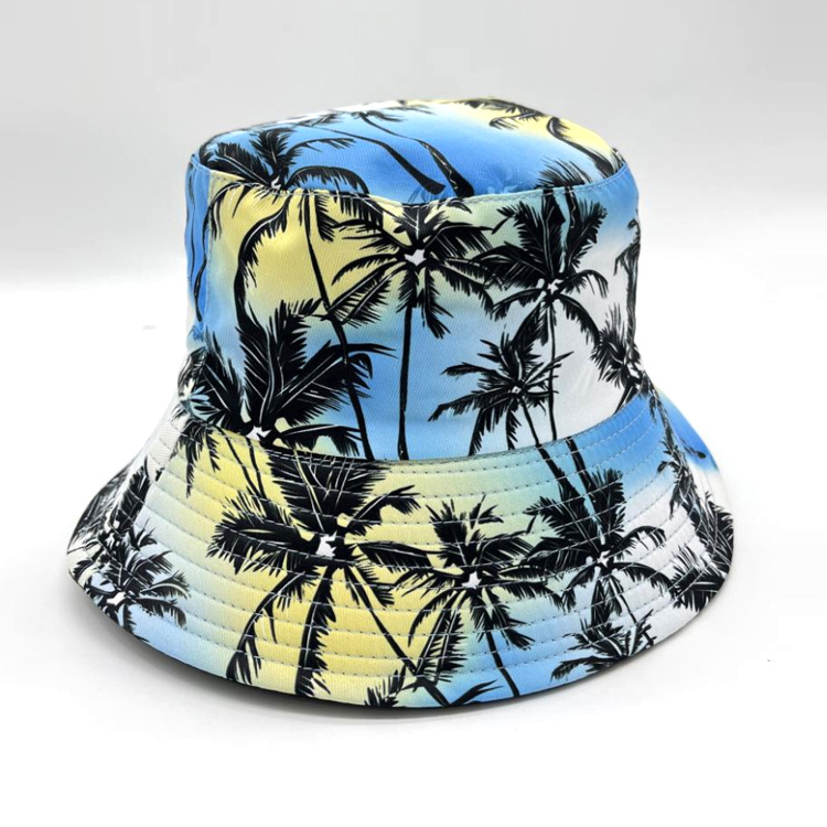 Custom Printing Logo Cotton Tropical Flower Leaf Floral Summer Beach Souvenir Bucket Hat