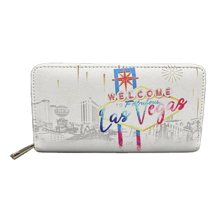 Custom Logo Printed Long Purse Tourist Souvenir Beach PU Leather Clutch Bags for Women