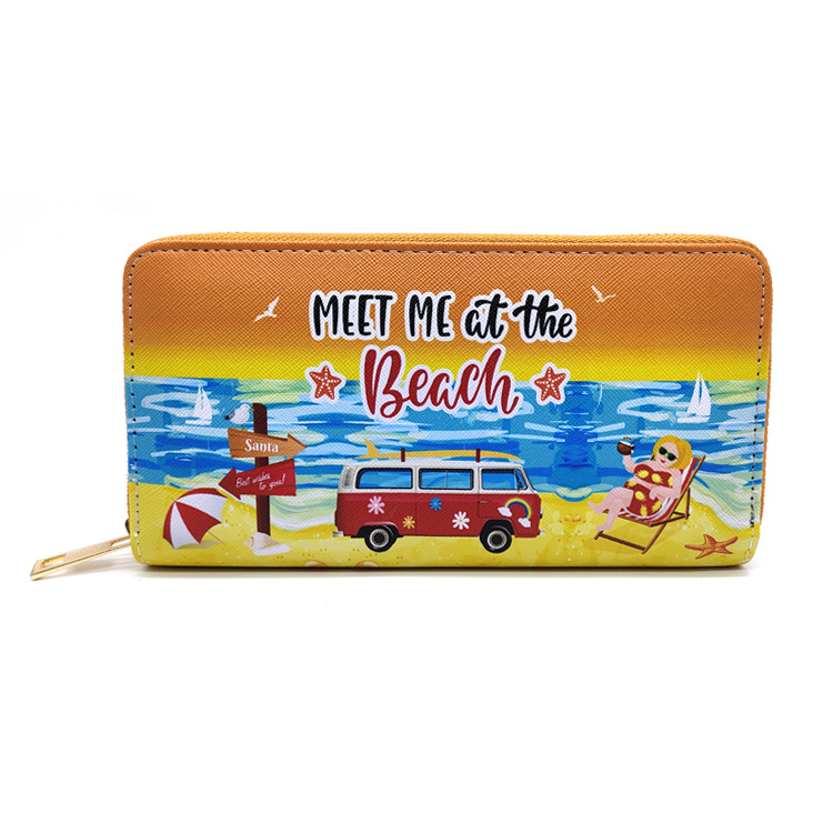 Custom Logo Printed Long Purse Tourist Souvenir Beach PU Leather Clutch Bags for Women