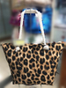 Wholesale Custom Women Canvas Beach Bag Rope Handbag Leopard Print Tote Bag