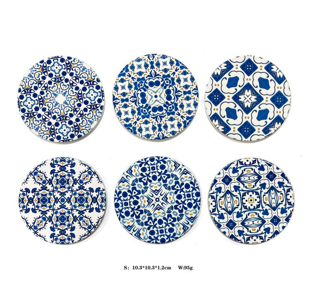 Wholesale Custom Printing Square Round Souvenir Portugal Blue and White Porcelain Coaster