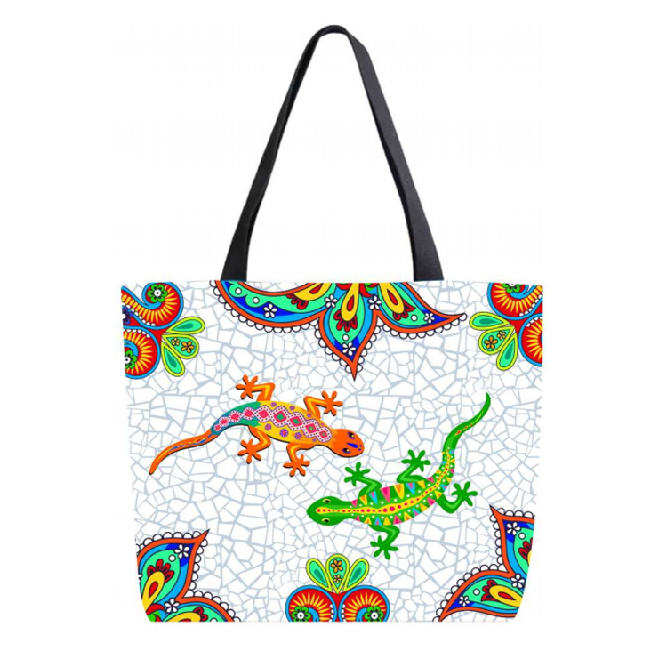 Customized Digital Printed Gecko Lizard Design Canvas Island Lanzarote Tenerife Spain Barcelona Souvenir Beach Tote Bag