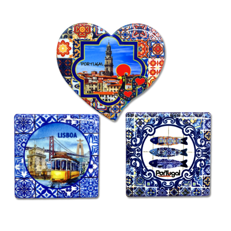 Custom Printing Blue and White Porcelain Design Ceramic Lisboa Tourist Souvenir Portugal Lisbon Fridge Magnet