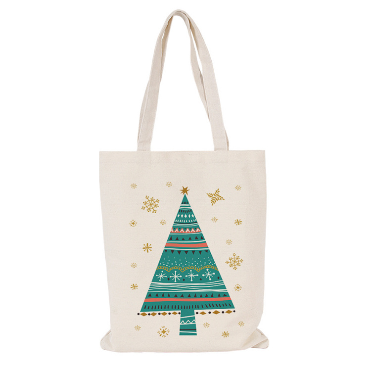 Custom Print Canvas Cotton Christmas Shopping Bag Christmas Tote Bag