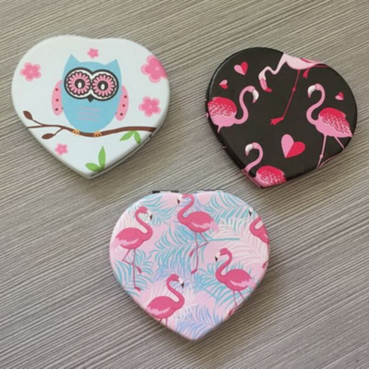 Custom Printing Tourist Souvenir PU Unique Makeup Mirror Heart Shape Evil Eye Pocket Rhinestones Mirror