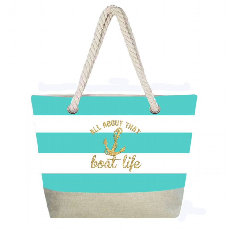 Wholesale Custom Logo Summer Travel Women Rope Handle Tote Bag Trendy Striped Beach Bag with Zipper