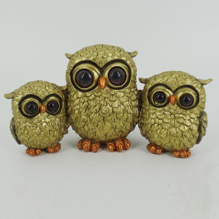 Resin Ornament Indoor Home Decor Animal Figurine Golden Owl Statue