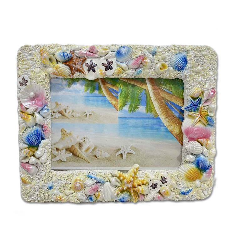 Custom Logo Tourist Souvenir Beach Polyresin Resin Picture Photo Frame with Seashell