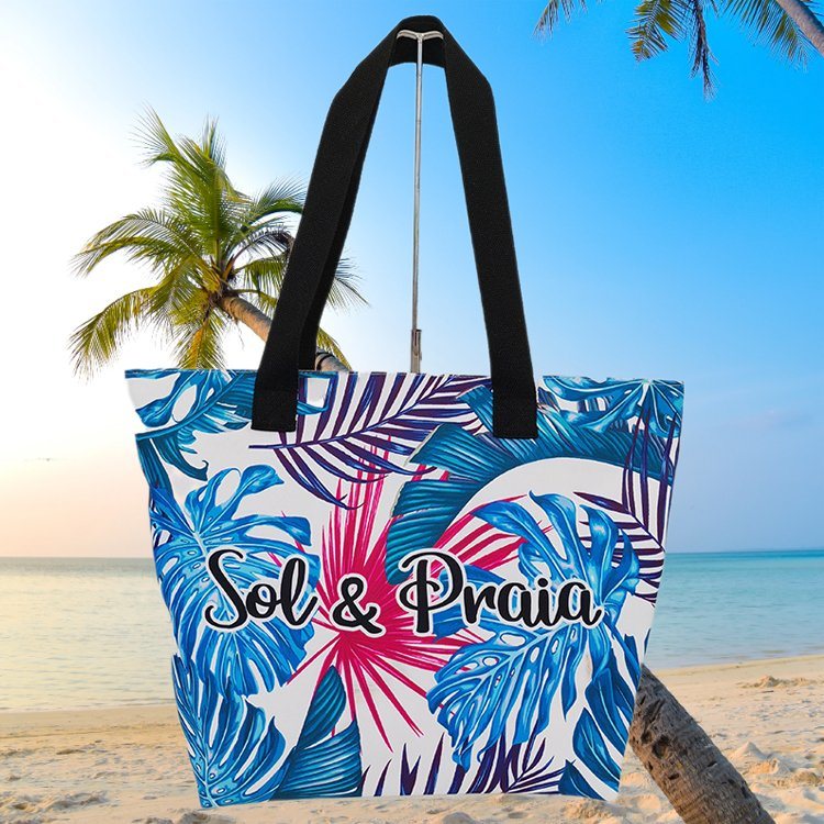 Custom Logo Printing Canvas Beach Souvenir Hawaii Aloha Tropical Palm Leaf Beach Tote Bag