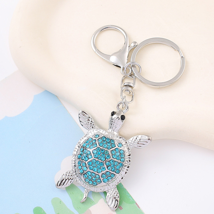 Wholesale Metal Ocean Series Beach Souvenir Rhinestone Turtle Keychain Turtle Key Chain