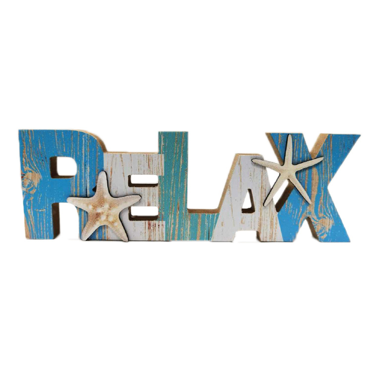 Beach Ocean Style Handmade Cut out 3D Home Table Decoration Craft Small Wooden Standing Letter Words Small Wood Letters