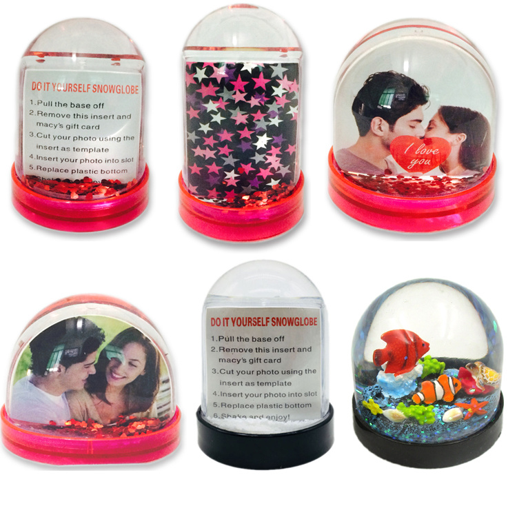 Customized Plastic Acrylic Photo Frame Snow Globe with Picture Insert