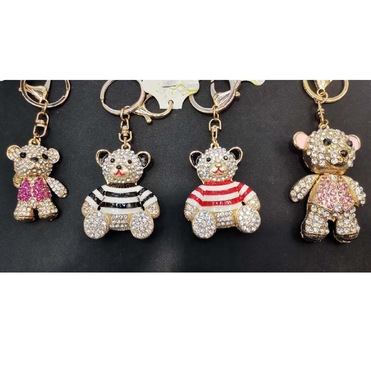 High Quality Crystal Rhinestone Bling Lovely Bear Keychain for Girl