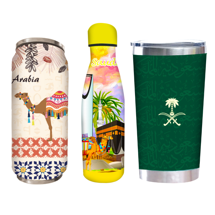 Custom Logo Print Patterned Souvenir Saudi Arabia Travel Mug Stainless Steel Flask Saudi Arabia Water Bottle