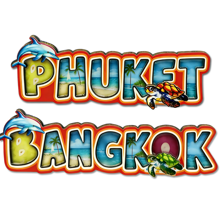 Customized Design Travel Gift MDF Wood Phuket Magnet Phuket Pattaya Bangkok Souvenir Fridge Magnet