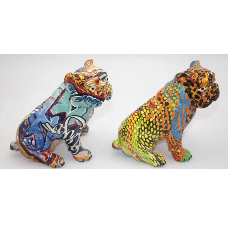 Wholesale Custom Home Living Room TV Cabinet Decor Colorful Dog Figurine Resin Bulldog Statue